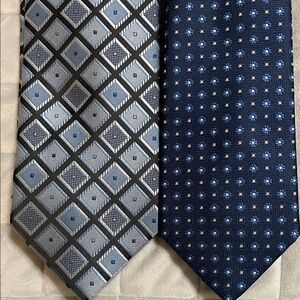 Van Heusen and Geoffrey Beene Blue, Gray Geometric Tie & Navy flower Tie Set